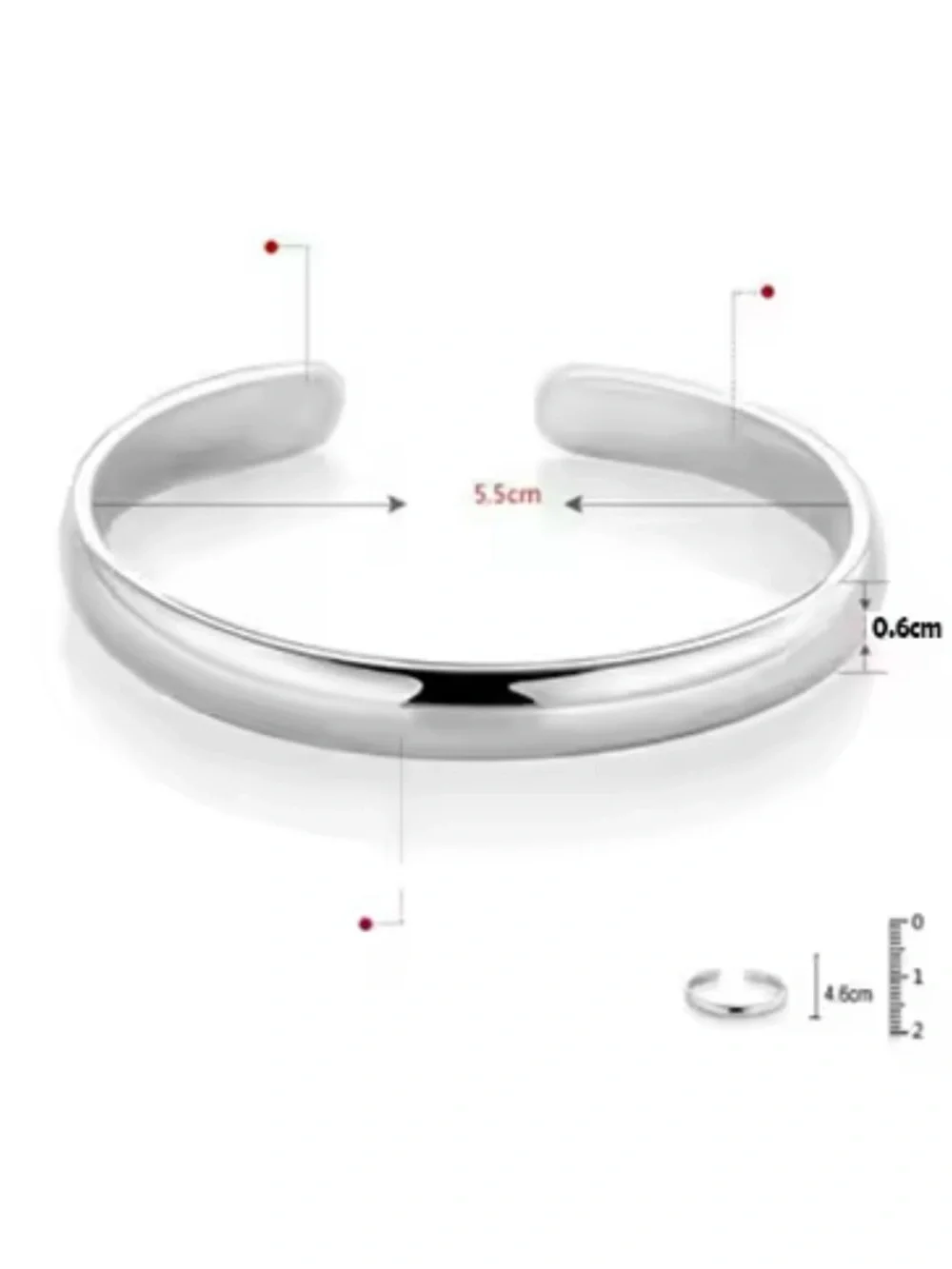 925 Sterling Silver Open Silver Cuff Bracelet - Retro Minimalist - Picture 4 of 5